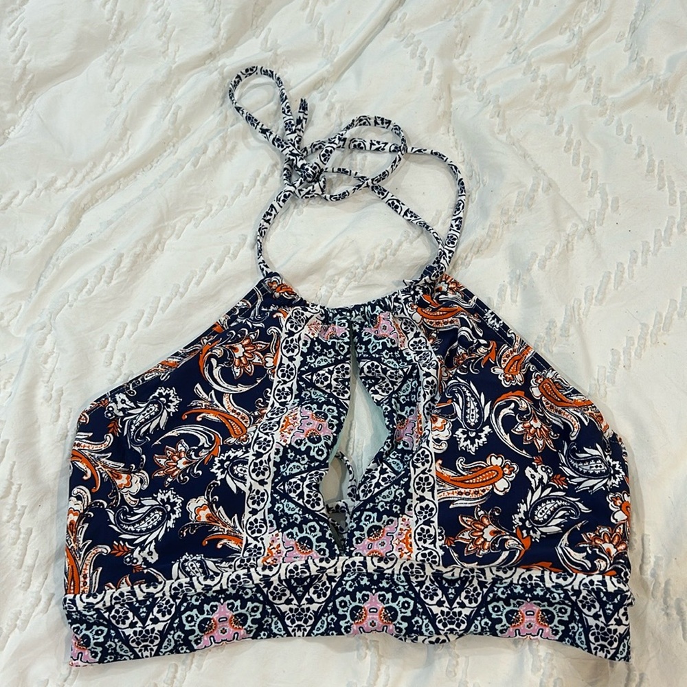 Orange Red Tie Front Crop Swim Top